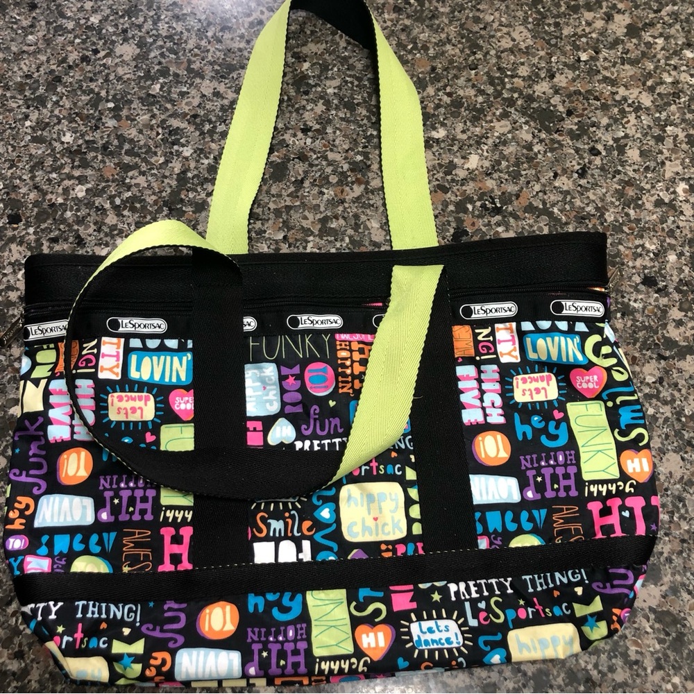 LeSportsac Multicolor Graphic Tote with Black and Green Accents